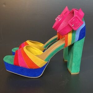 Rainbow Platform Ankle Strap Heeled Sandals Sz 9